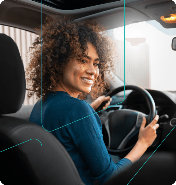 Carro branco estilizado com ícones de parcelamento